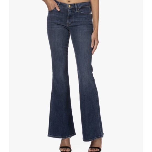 Frame Stretch Denim Dark Blue Le High Flare Jeans Size 31 - Picture 1 of 12